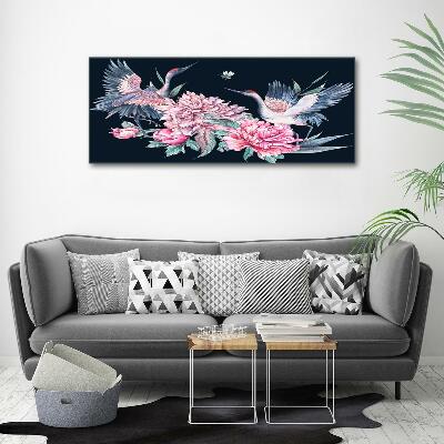 Photo printed on glass Cranes and peonies