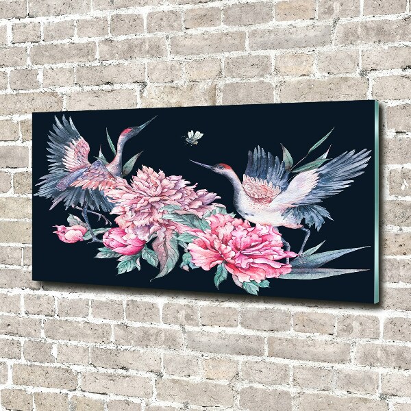 Photo printed on glass Cranes and peonies