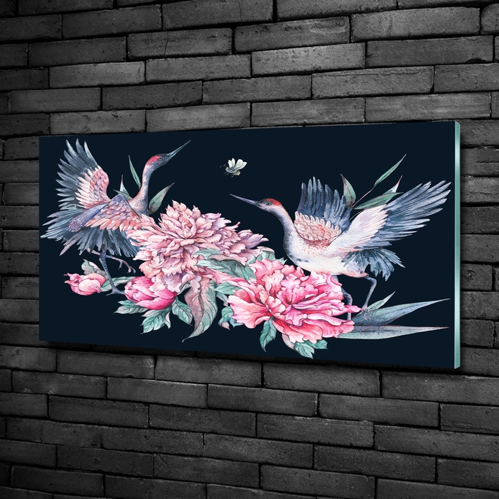 Photo printed on glass Cranes and peonies