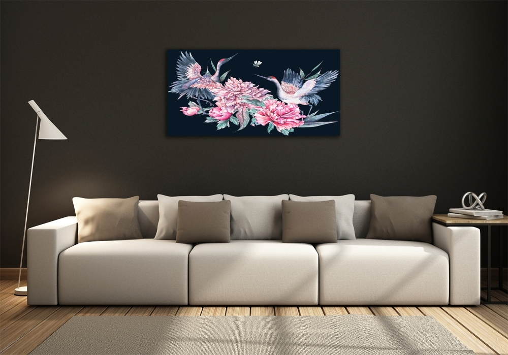 Photo printed on glass Cranes and peonies