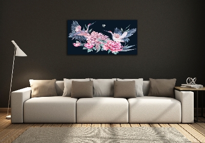 Photo printed on glass Cranes and peonies