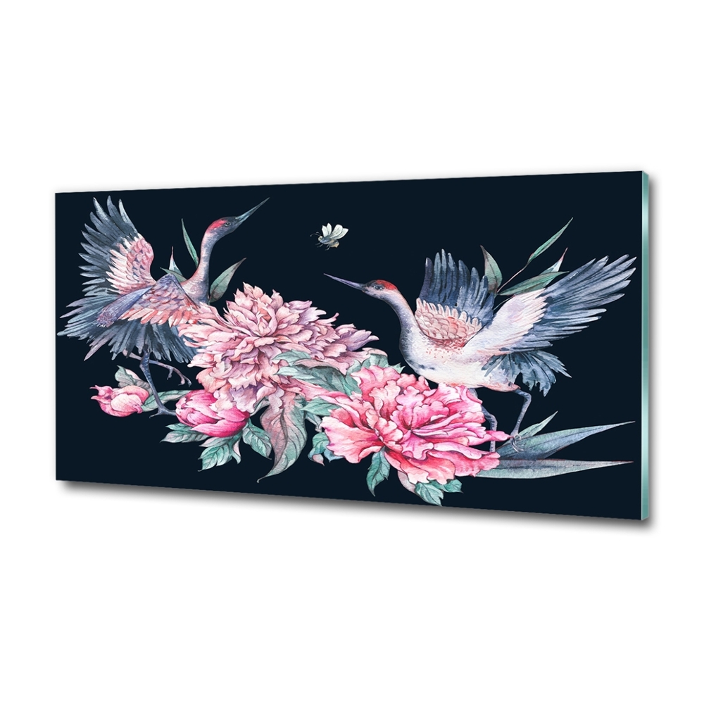 Photo printed on glass Cranes and peonies