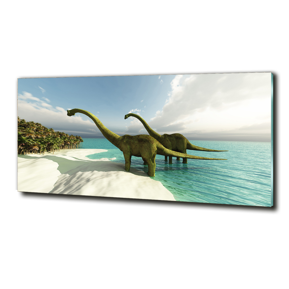 Glass wall art Dinosaurs on the beach