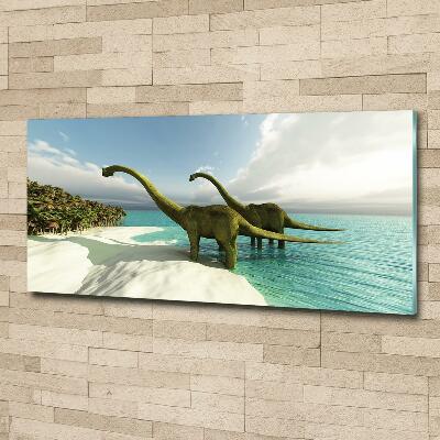 Glass wall art Dinosaurs on the beach