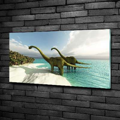 Glass wall art Dinosaurs on the beach