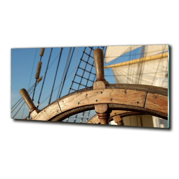 Glass picture wall art Rudder on the yacht