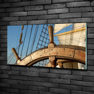 Glass picture wall art Rudder on the yacht