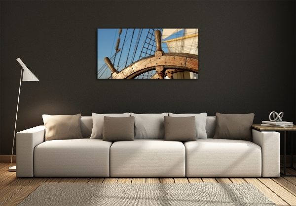 Glass picture wall art Rudder on the yacht