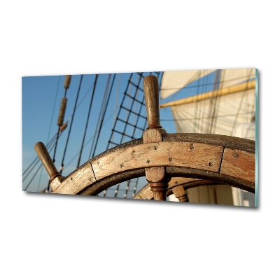 Glass picture wall art Rudder on the yacht