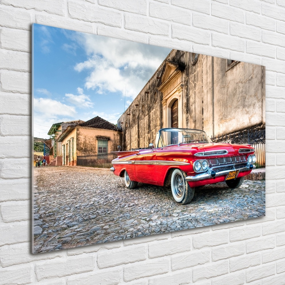 Glass picture wall art Red chevrolet