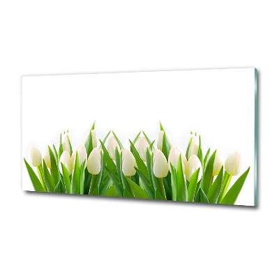 Glass art print White tulips