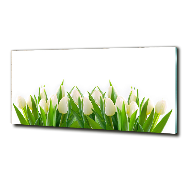 Glass art print White tulips