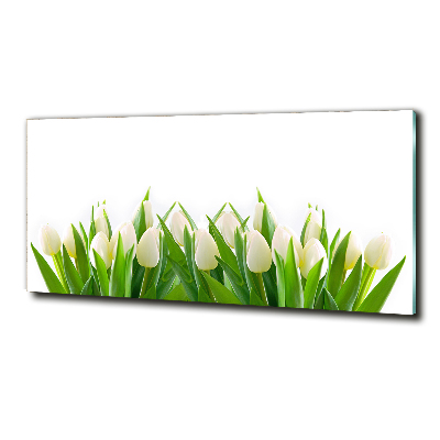 Glass art print White tulips