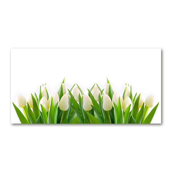 Glass art print White tulips