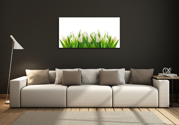 Glass art print White tulips