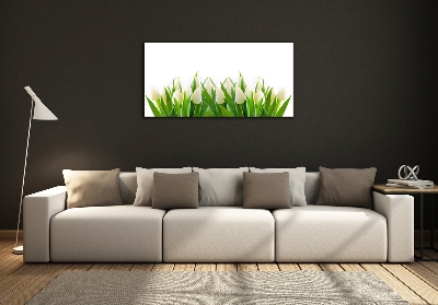 Glass art print White tulips