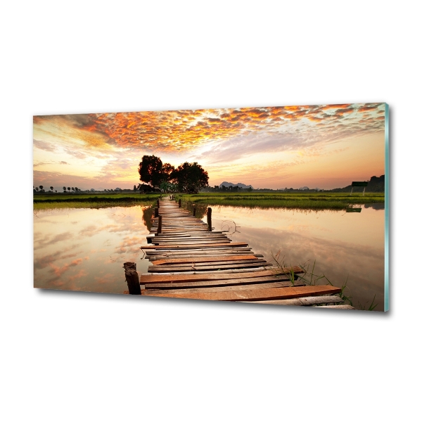 Glass art picture Wooden bridge