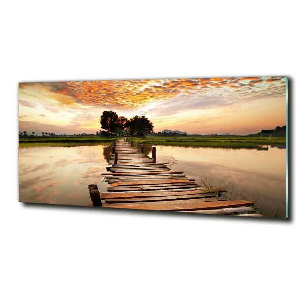 Glass art picture Wooden bridge