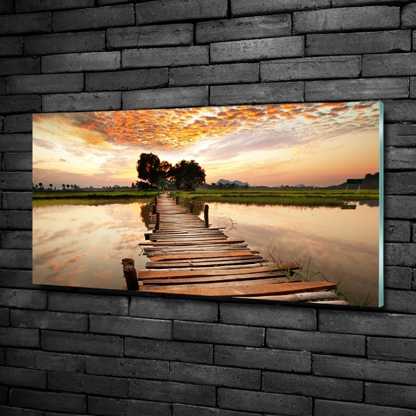 Glass art picture Wooden bridge