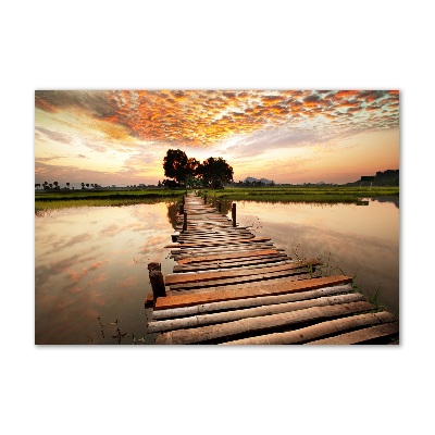 Glass art picture Wooden bridge