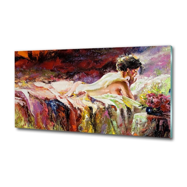 Glass wall art Lying woman