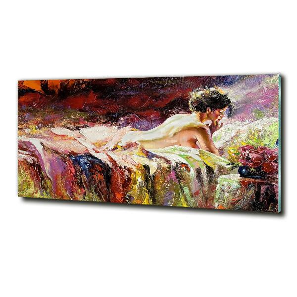 Glass wall art Lying woman