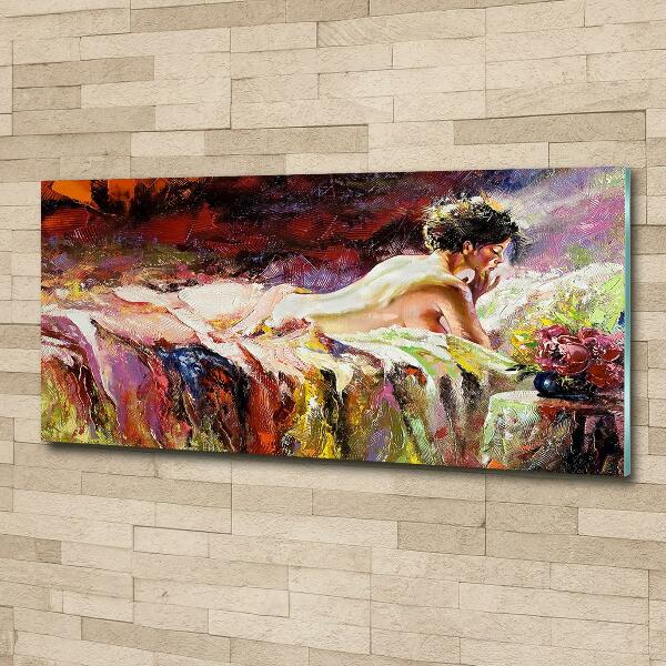 Glass wall art Lying woman