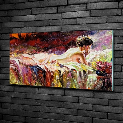 Glass wall art Lying woman