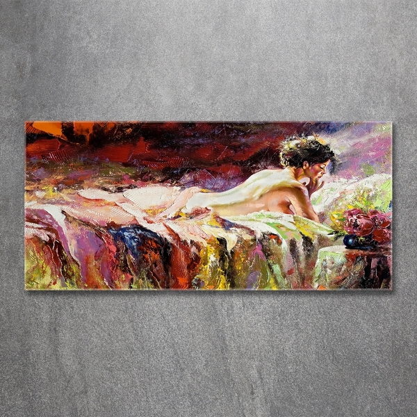 Glass wall art Lying woman