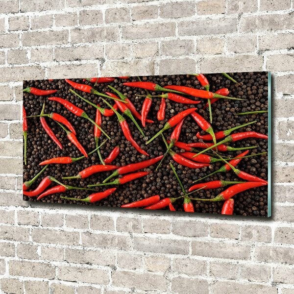 Glass wall art Chilli peppers