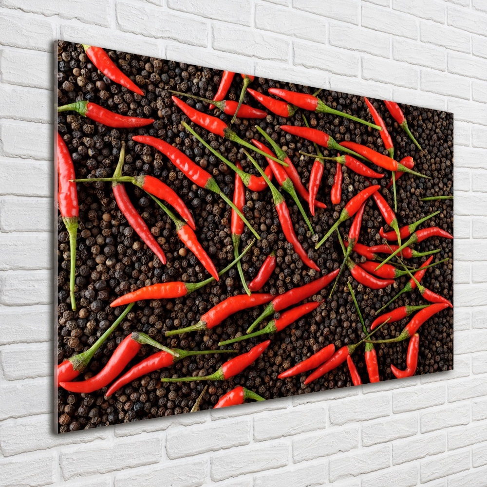 Glass wall art Chilli peppers