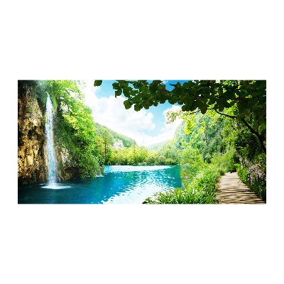 Glass picture wall art Waterfall in the forest