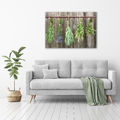 Glass wall art Herbs on a string