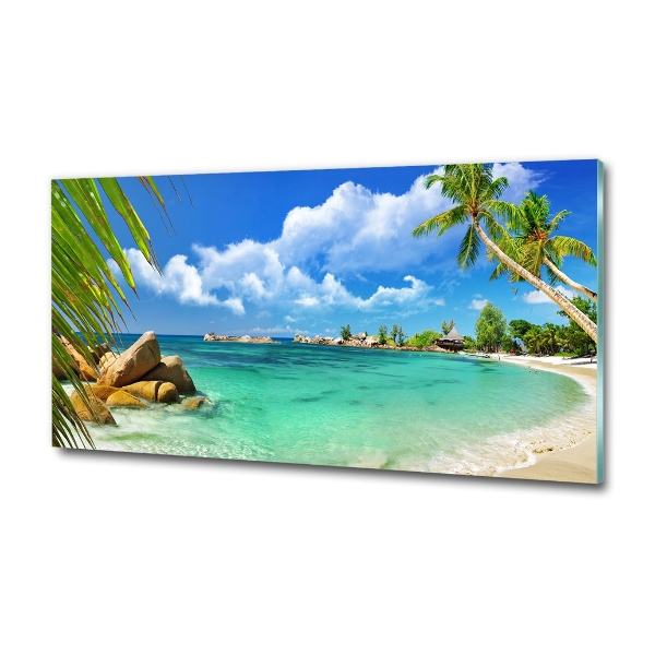 Glass picture wall art Seychelles beach