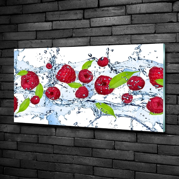 Wall art on glass Raspberries and water