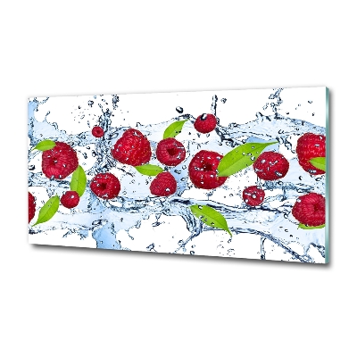 Wall art on glass Raspberries and water