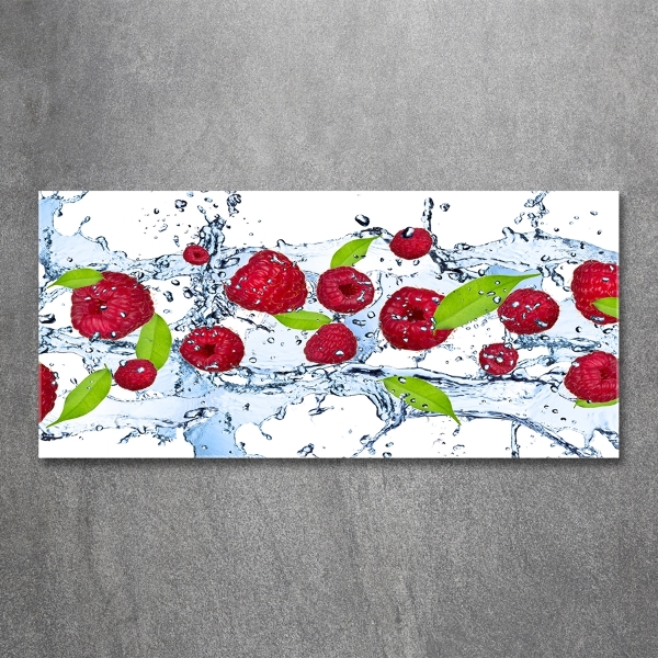 Wall art on glass Raspberries and water