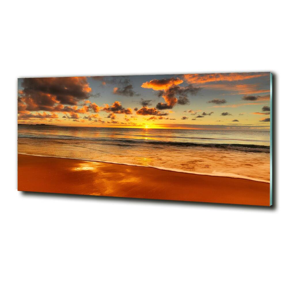 Glass picture wall art Sunset beach