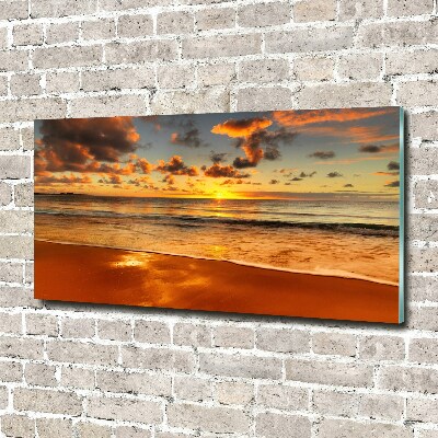 Glass picture wall art Sunset beach