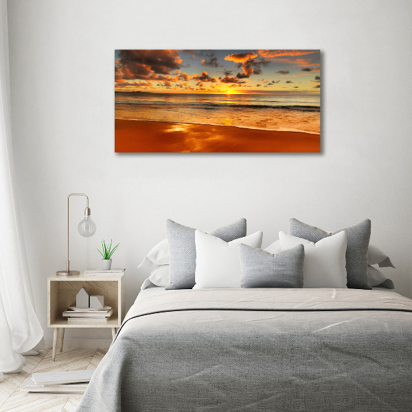 Glass picture wall art Sunset beach