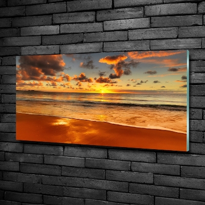 Glass picture wall art Sunset beach