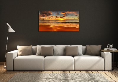 Glass picture wall art Sunset beach