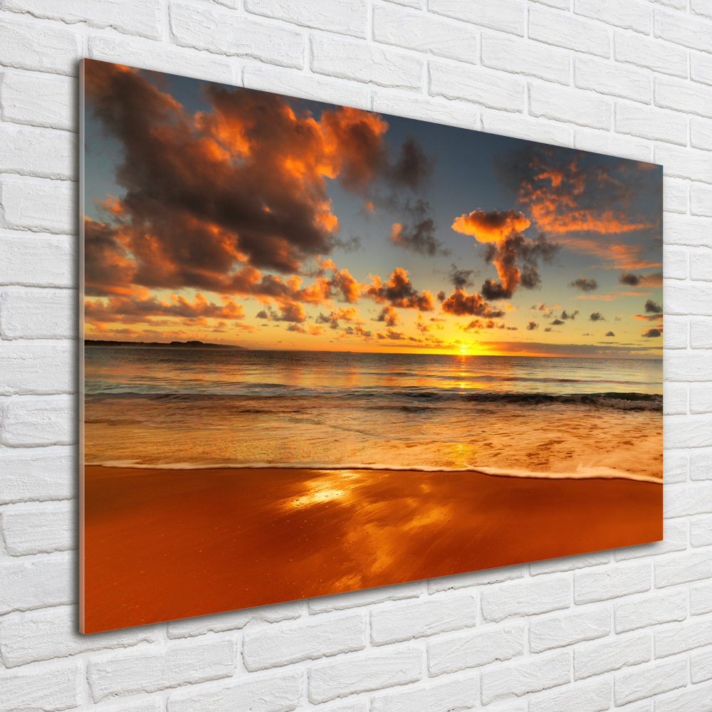 Glass picture wall art Sunset beach