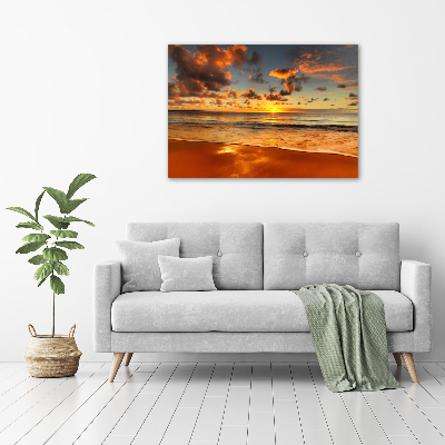 Glass picture wall art Sunset beach