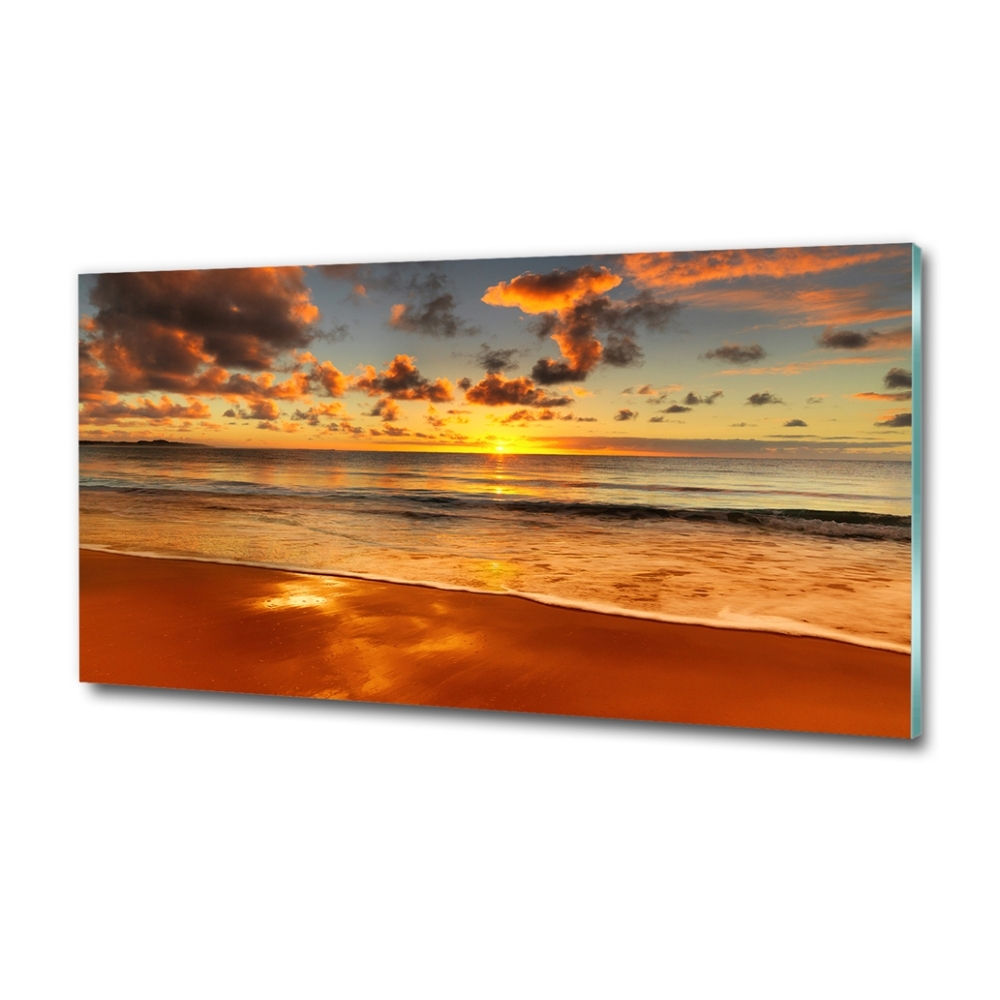 Glass picture wall art Sunset beach