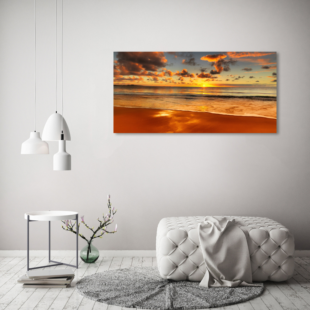 Glass picture wall art Sunset beach