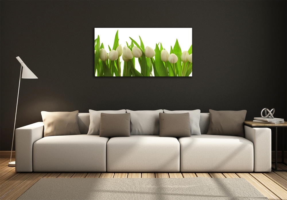 Photo printed on glass White tulips