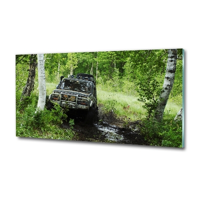 Printed glass wall art Jeep in the forest