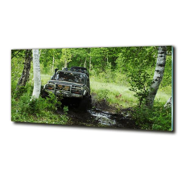 Printed glass wall art Jeep in the forest