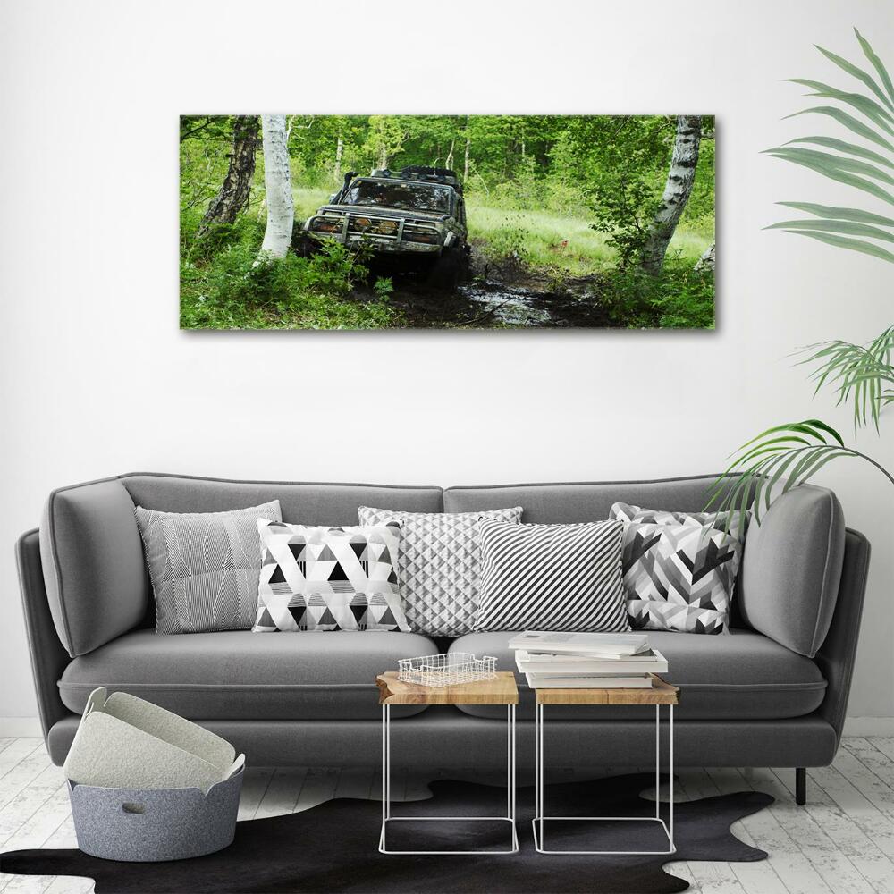 Printed glass wall art Jeep in the forest